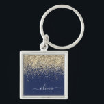 Gold Navy Blue Glitter Script Monogram Girly Name Key Ring<br><div class="desc">Gold and Navy Blue Sparkle Glitter Script Monogram Name Keychains (Key Chain). This makes the perfect sweet 16 birthday,  wedding,  bridal shower,  anniversary,  baby shower or bachelorette party gift for someone that loves glam luxury and chic styles.</div>