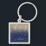 Gold Navy Blue Glitter Script Monogram Girly Name Key Ring<br><div class="desc">Gold and Navy Blue Sparkle Glitter Script Monogram Name Keychains (Key Chain). This makes the perfect sweet 16 birthday,  wedding,  bridal shower,  anniversary,  baby shower or bachelorette party gift for someone that loves glam luxury and chic styles.</div>