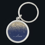 Gold Navy Blue Glitter Script Monogram Girly Name Key Ring<br><div class="desc">Gold and Navy Blue Sparkle Glitter Script Monogram Name Keychains (Key Chain). This makes the perfect sweet 16 birthday,  wedding,  bridal shower,  anniversary,  baby shower or bachelorette party gift for someone that loves glam luxury and chic styles.</div>