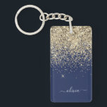 Gold Navy Blue Glitter Script Monogram Girly Name Key Ring<br><div class="desc">Gold and Navy Blue Sparkle Glitter Script Monogram Name Keychain. This makes the perfect sweet 16 birthday,  wedding,  bridal shower,  anniversary,  baby shower or bachelorette party gift for someone that loves glam luxury and chic styles.</div>
