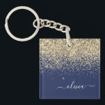 Gold Navy Blue Glitter Script Monogram Girly Name Key Ring<br><div class="desc">Navy Blue and Gold Faux Foil Sparkle Glitter Script Monogram Name Keychain. This makes the perfect sweet 16 birthday,  wedding,  bridal shower,  anniversary,  baby shower or bachelorette party gift for someone that loves glam luxury and chic styles.</div>