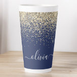 Gold Navy Blue Glitter Script Monogram Girly Name Latte Mug<br><div class="desc">Navy Blue and Gold Faux Foil Metallic Sparkle Glitter Script Monogram Name Latte Coffee Cup Mug. This makes the perfect sweet 16 birthday,  wedding,  bridal shower,  anniversary,  baby shower or bachelorette party gift for someone that loves glam luxury and chic styles.</div>