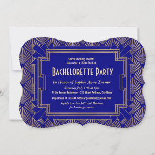 Gold Navy Blue Great Gatsby Bachelorette Party Invitation