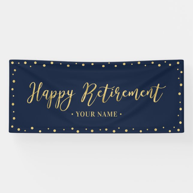 Gold & Navy Blue Happy Retirement Party Banner (Horizontal)
