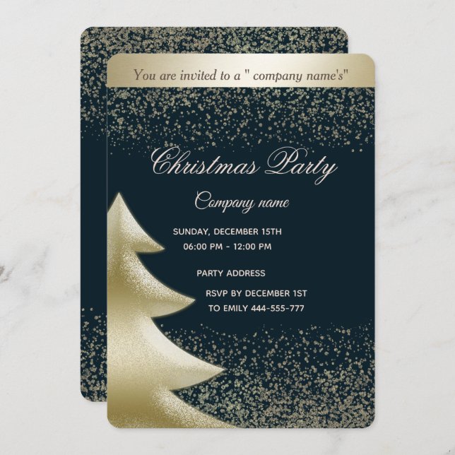 Gold/navy blue luxury corporate Christmas party Invitation (Front/Back)