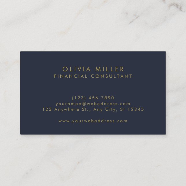 Gold Navy Blue | Minimalist Modern Professional Business Card (Back)