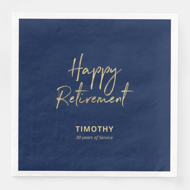 Gold & Navy Blue Modern Retirement Party Napkin (Front)