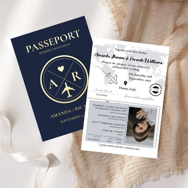 Gold & Navy Blue  Passport  Wedding Invitation (Creator Uploaded)