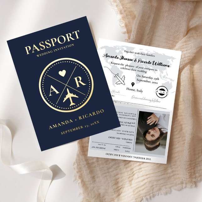 Gold & Navy Blue  Passport  Wedding Invitation (Creator Uploaded)