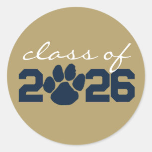 Gold & Navy Blue Paw Print Graduation Stickers