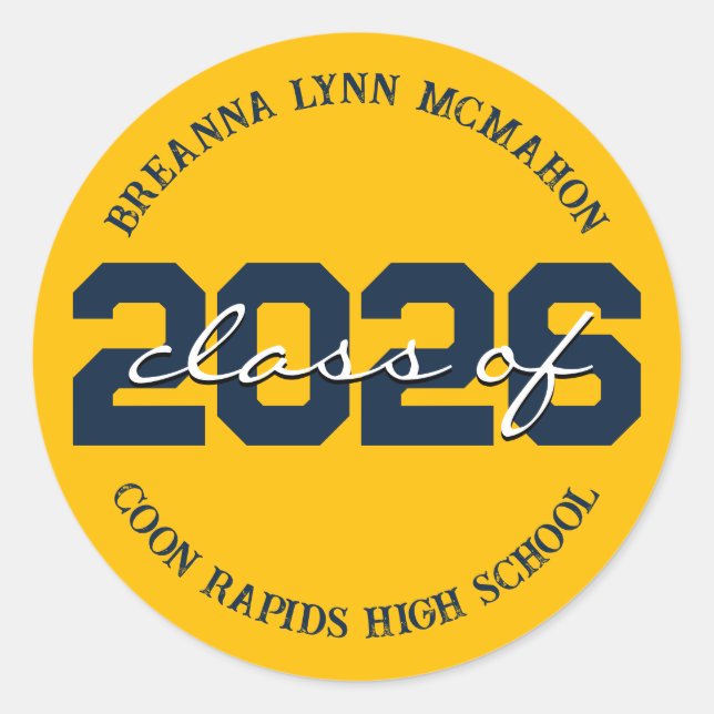 Gold & Navy Blue Personalised Graduation Stickers (Front)