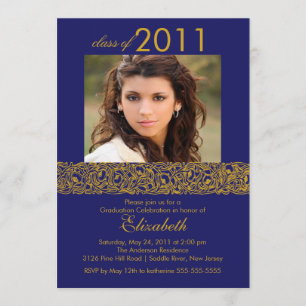 Gold & Navy Blue Photo Graduation Invitation