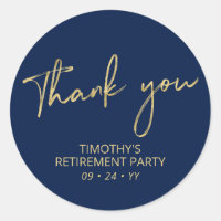 Gold & Navy Blue Retirement Party Thank you Favour