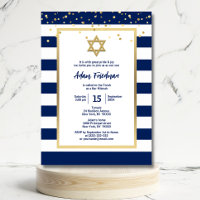 Gold Navy Blue Stripes & Star David | Bar Mitzvah 