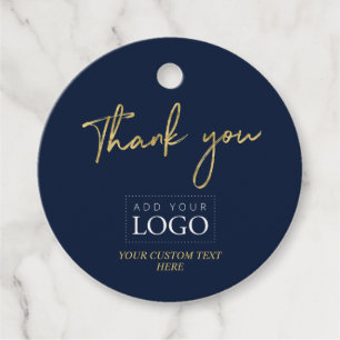 Gold & Navy Blue Thank you Custom Business Logo Favour Tags