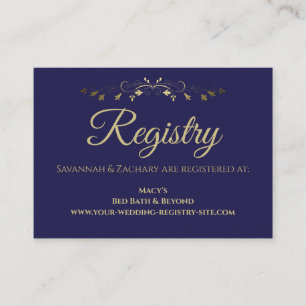 Gold & Navy Blue Vintage Border Wedding Registry Enclosure Card
