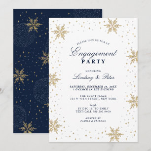 Gold & Navy Blue Winter Christmas Engagement Party Invitation