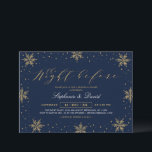 Gold & Navy Blue Winter Rehearsal Dinner Party Invitation<br><div class="desc">Celebrate your special day with this winter rehearsal dinner invitation. This design features stylish typography,  snowflakes,  and sparkles in gold & navy blue colour combinations. Perfect for a winter theme or Christmas holiday wedding rehearsal dinner.  More invitations and party supplies are available at my shop BaraBomWedding.</div>
