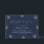 Gold & Navy Blue Winter Rehearsal Dinner Party Invitation<br><div class="desc">Celebrate your special day with this winter rehearsal dinner invitation. This design features stylish typography,  snowflakes,  and sparkles in gold & navy blue colour combinations. Perfect for a winter theme or Christmas holiday wedding rehearsal dinner.  More invitations and party supplies are available at my shop BaraBomWedding.</div>