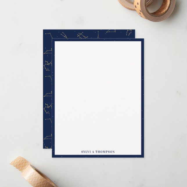 Gold & Navy Blue Zodiac Constellations Pattern Card (Front/Back In Situ)