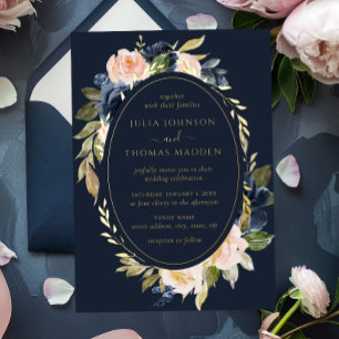 Gold Navy Blush Wedding Floral Foliage 