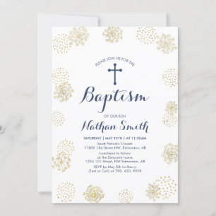 Gold & Navy Boy Baptism / Christening Invitation