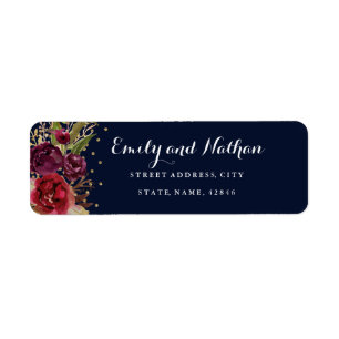 Gold Navy Burgundy Floral Return Address Label