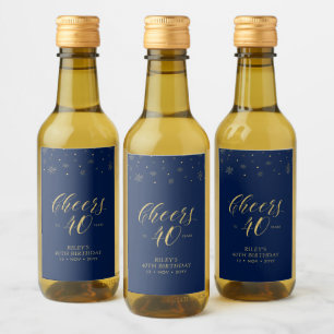 Gold & Navy Cheers 40 years, 40th Birthday Party Wine Label