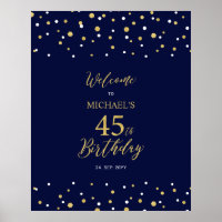 Gold & Navy Confetti 45th Birthday Party Welcome