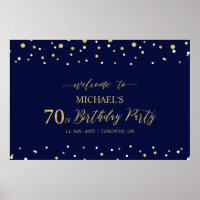 Gold & Navy Confetti 70th Birthday Party Welcome