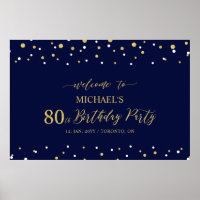 Gold & Navy Confetti 80th Birthday Party Welcome
