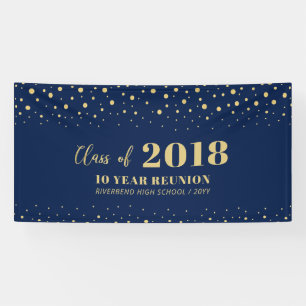 Gold & Navy Confetti Class Reunion Party Welcome Banner