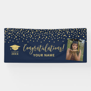Gold & Navy Confetti Congratulation Graduation Banner