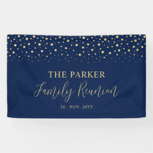 Gold & Navy Confetti Family Reunion Party Welcome Banner