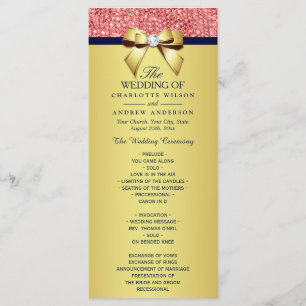 Gold Navy Coral Sequins Bow Wedding Program Programme