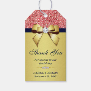 Gold Navy Coral Sequins Diamonds Bow Gift Tags