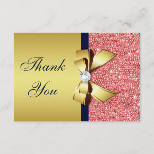 Gold Navy Coral Sequins Diamonds Bow Thank You