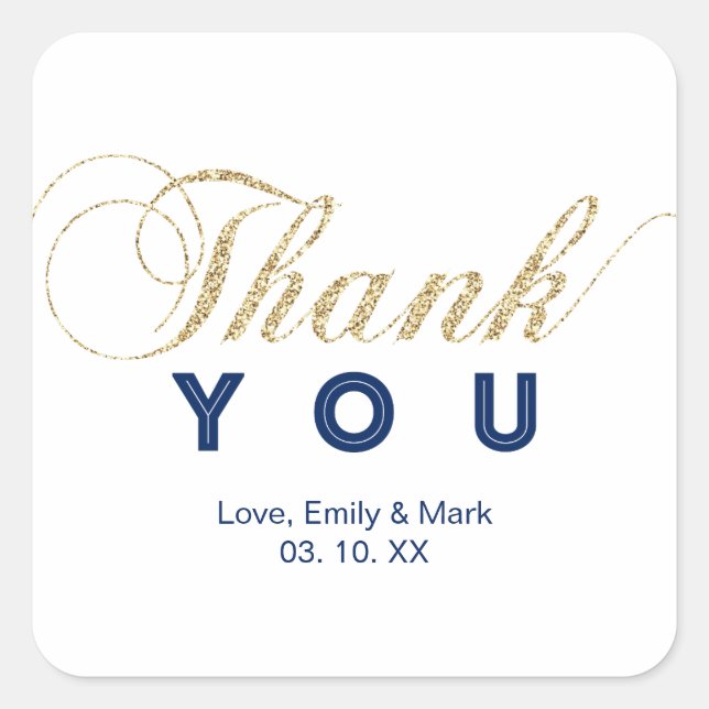 Gold & Navy | Custom Party Thank You Sticker (Front)