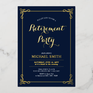 Gold & Navy Elegant Classy Retirement Party