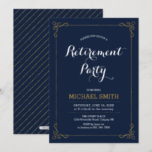 Gold & Navy Elegant Classy Retirement Party Invitation
