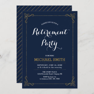 Gold & Navy Elegant Classy Retirement Party Invitation