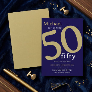 Gold Navy Elegant Modern Man 50 Birthday  Invitation
