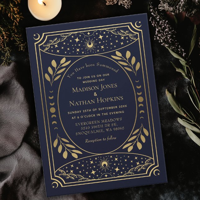 Gold Navy Elegant Tarot Card Wedding Invitation (Creator Uploaded)
