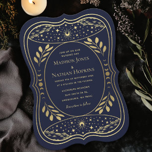 Gold Navy Elegant Tarot Card Wedding Invitation
