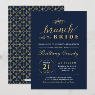 Gold & Navy Elegant Wedding Bridal Brunch Shower Invitation