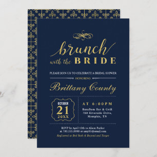 Gold & Navy   Elegant Wedding Bridal Brunch Shower Invitation