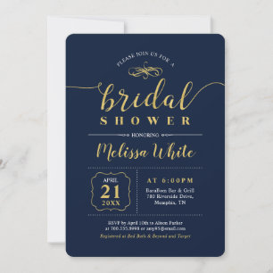 Gold & Navy   Elegant Wedding Bridal Shower Invitation