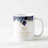 Gold Navy Floral Rose 90th Birthday