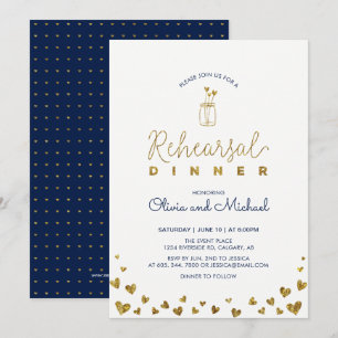 Gold & Navy   Hearts Rehearsal Dinner Invitation