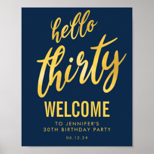 Gold Navy "Hello Thirty" Birthday Welcome Sign
